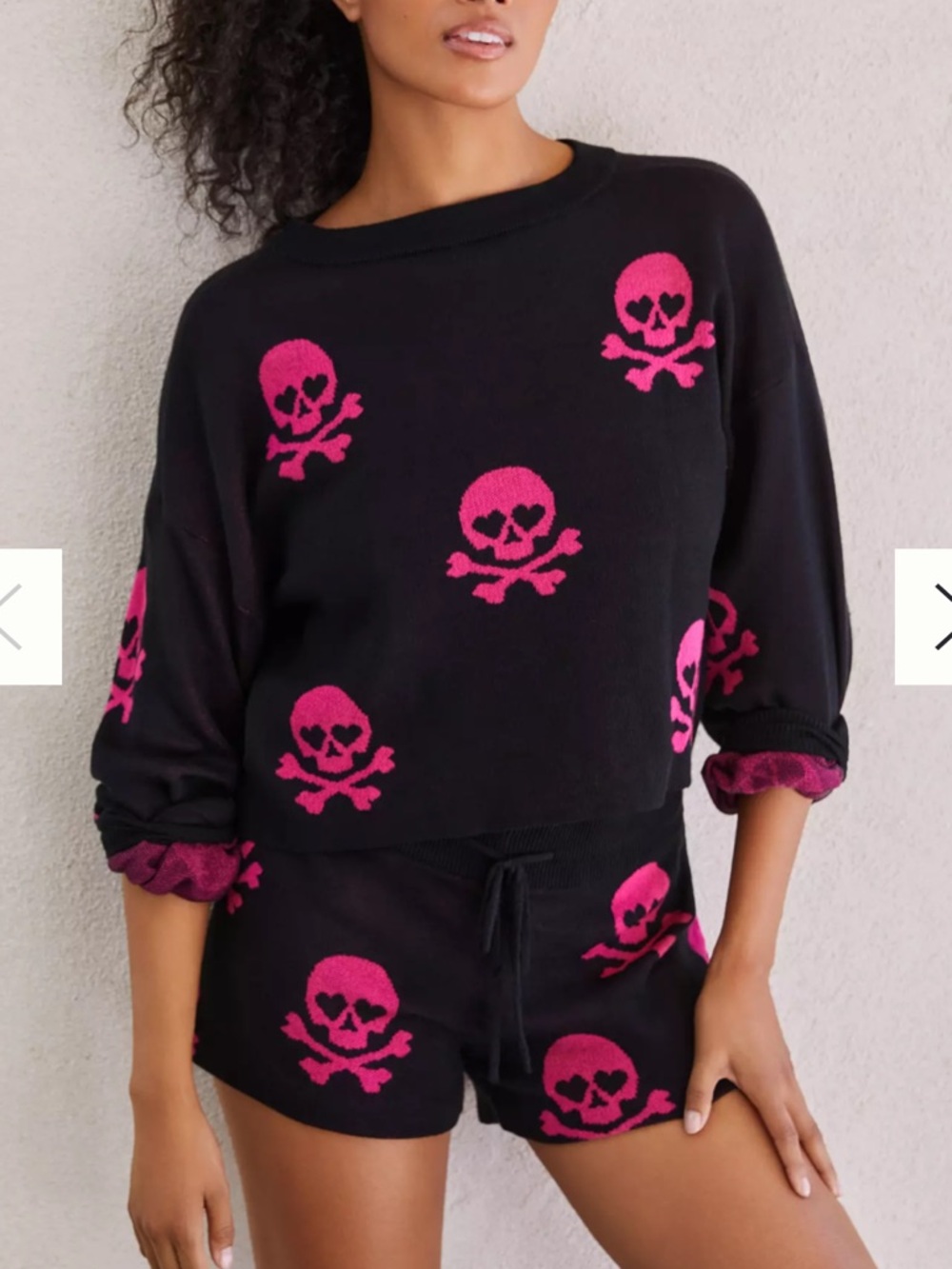 Beach riot hot pink skull sweater and short set